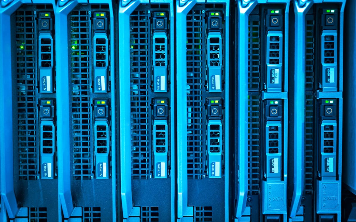 A finished labelled server rack installed by Greenstem